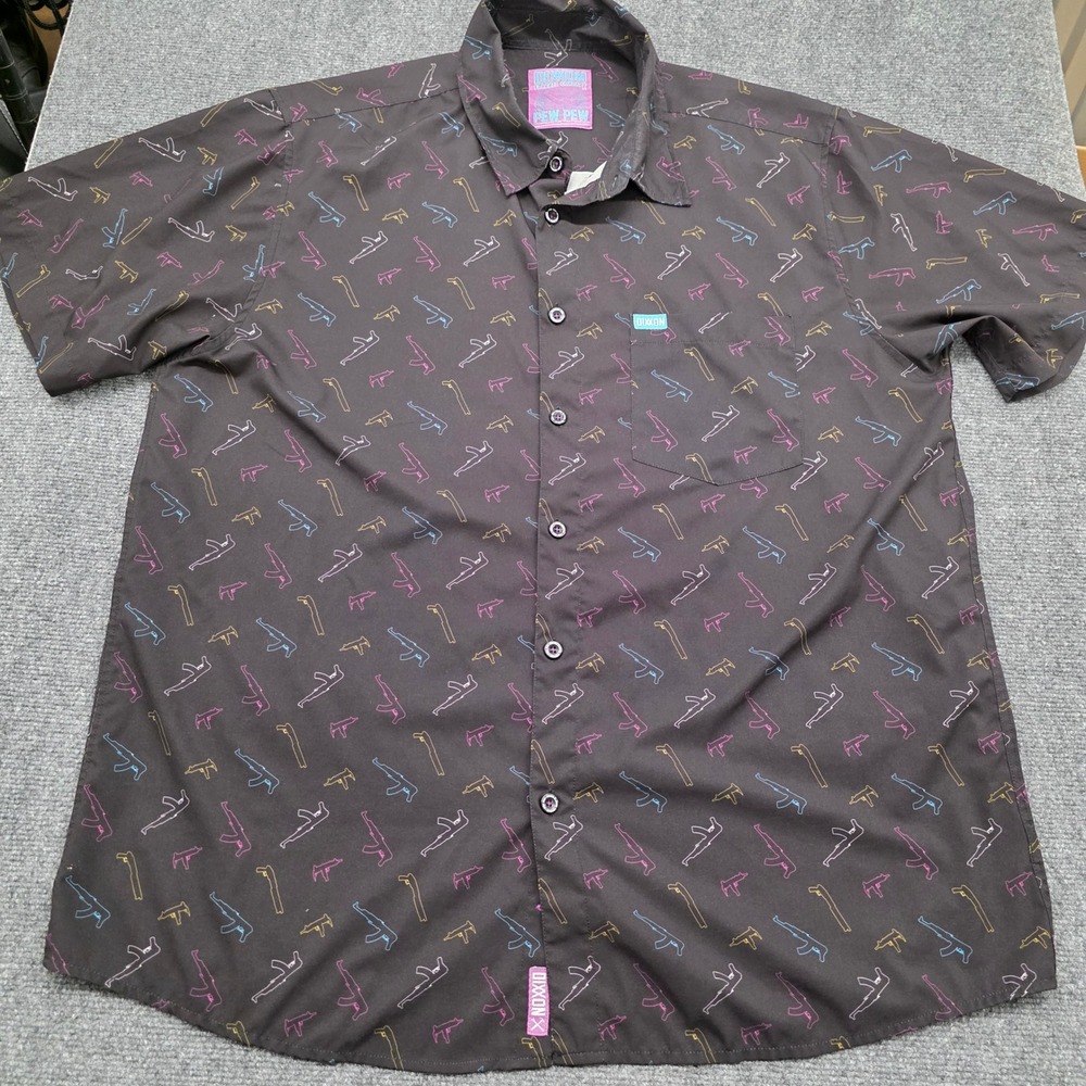 Dixxon Flannel Co Pew Pew Short Sleeve Party Shirt Mens 2XL Black Neon Gun